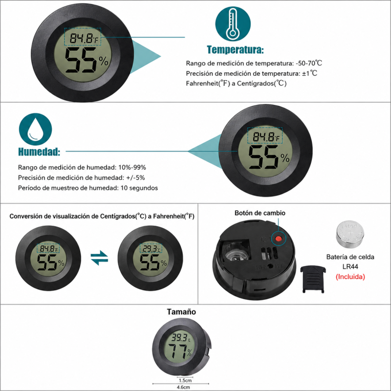 Mini termohigrómetro digital con pantalla LCD